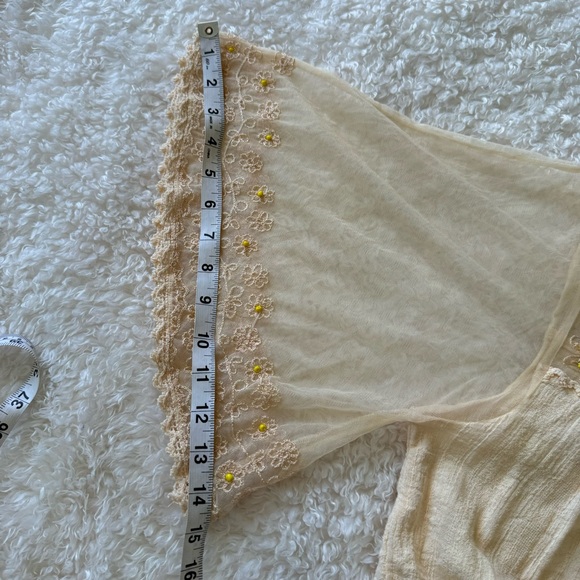 Free People 100% Cotton Boho Blouse Ivory Floral Embroidered Beaded Top Size S - Picture 8 of 11